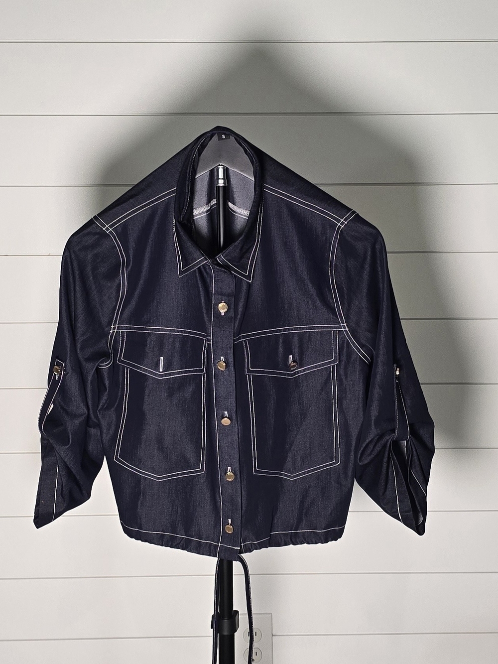 New Aleeza Paris Sample Dark Wash Denim Top/Jacket w/Contrast Stitching Size S